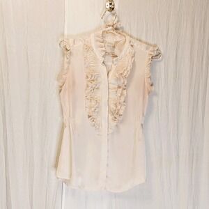 Converse One Star Ivory Ruffle Sleeveless Button Up Crisp Blouse Size Small